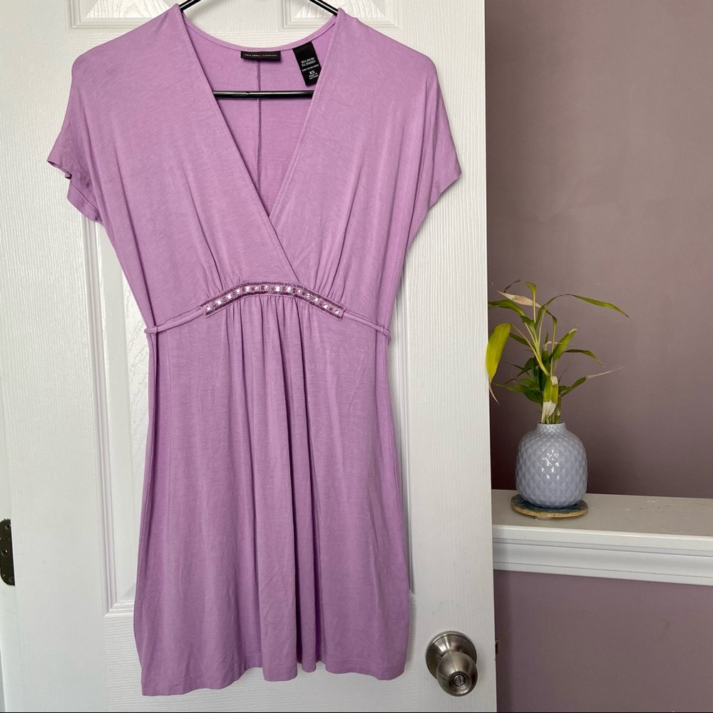 New York & Co beaded wrap tie back tunic